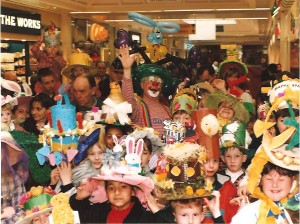 Clown Bluey and some of the entrants of the Easter Bonnet competition