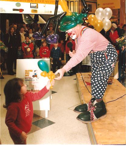 Clown Bluey performing at the Easter Bonnet Competition, Marlands Shop Mall