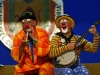 Clown Bluey and Conk perform on stage, Terceira, Azores