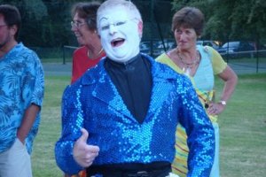 Clown Bluey as traditional Whiteface Clown, "Jean Barrel"