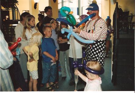 Clown Bluey entertains at a corporate event in Denmark