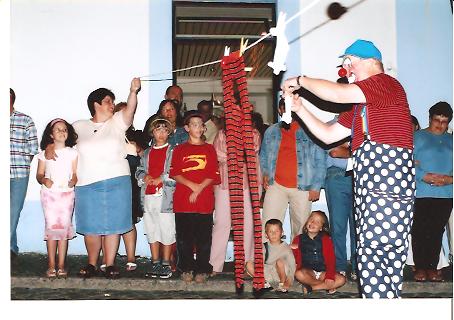 Clown Bluey hangs out his washing in Terceira, Azores