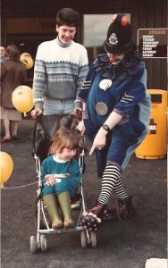 Clown PC Bluey amuses a young fan